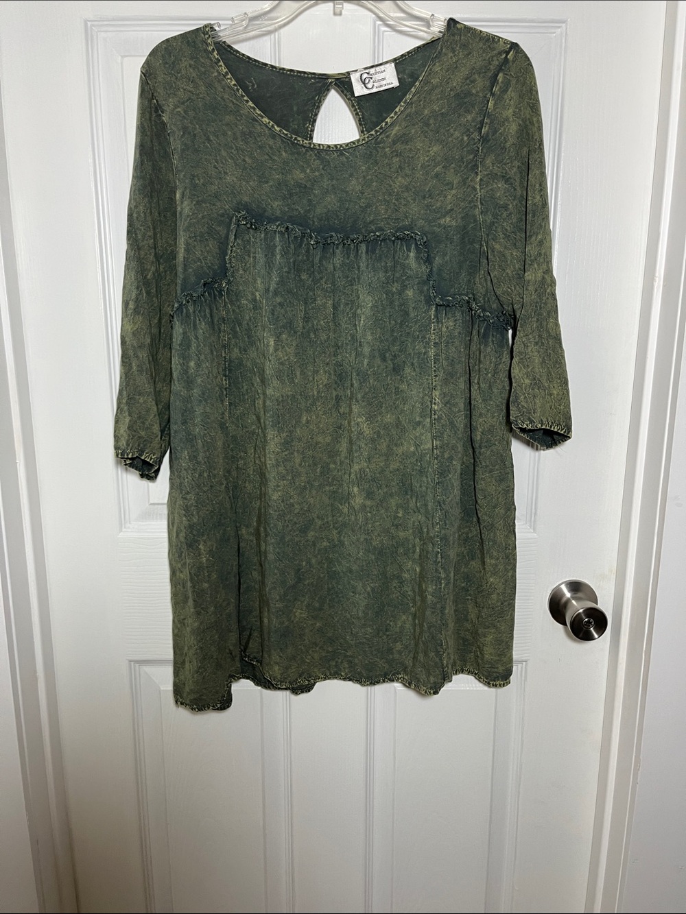 Christian Caliendo Washed/Worn Look Olive Green Blouse